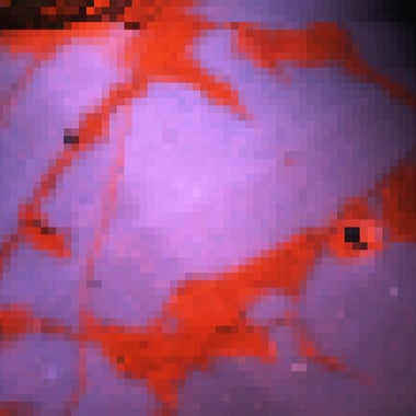 False color RGB image visualizing the CL contrast between the material in the crack and the surrounding grain of a sedimentary rock sample