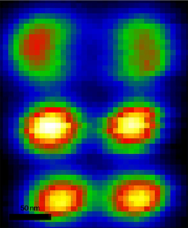 Hyperspectral CL map acquired in SEM on a gold plasmonic dolmen metamolecule